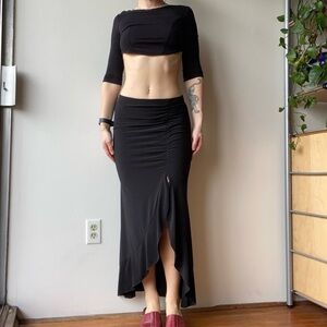 Vintage 90s Black High Slit Maxi Skirt - size small
